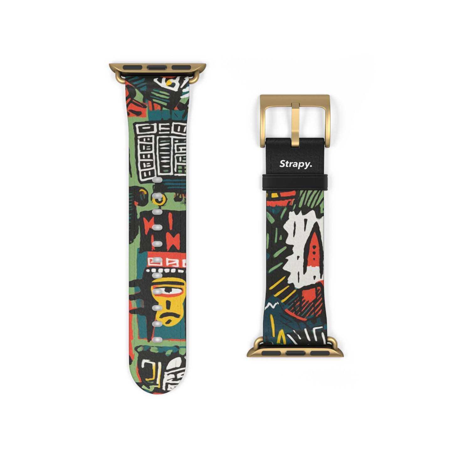 Abstract For The Culture Geometrisches Muster im Basquiat-Stil – Apple-Watch-Armband/Armband aus Leder