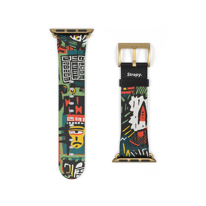 Abstract For The Culture Geometrisches Muster im Basquiat-Stil – Apple-Watch-Armband/Armband aus Leder