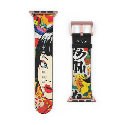 Art Pop Comic Geisha Japanese Stare – Apple Watch Armband/Band aus Leder