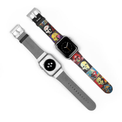 Art Pop Alec Monopoly Homage Head Skulls - Leather Apple Watch Strap/Band