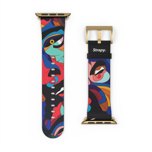 Surreal Colorful Dali Faces Pattern - Leather Apple Watch Strap/Band