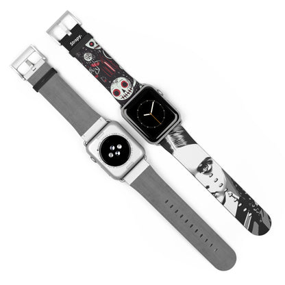 Art Pop Comic Wednesday Addams Stare Leather Apple Watch Band