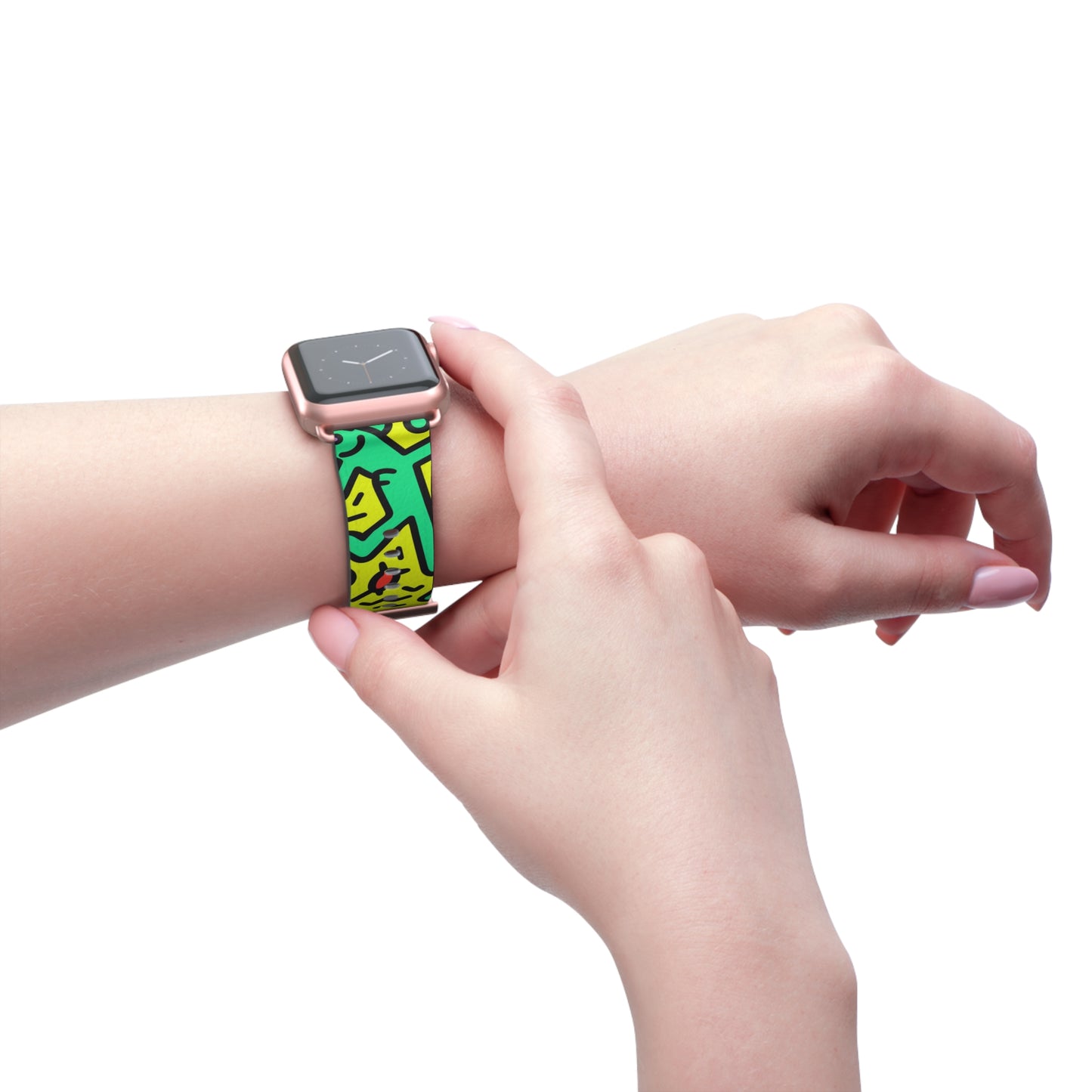 Abstraktes tanzendes, kräftiges geometrisches Linienmuster im Keith-Haring-Stil – Apple-Watch-Armband/Armband aus Leder