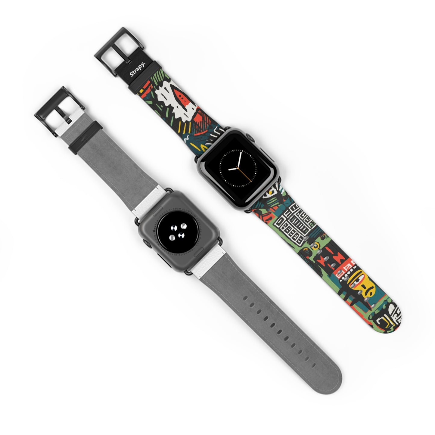 Abstract For The Culture Geometrisches Muster im Basquiat-Stil – Apple-Watch-Armband/Armband aus Leder