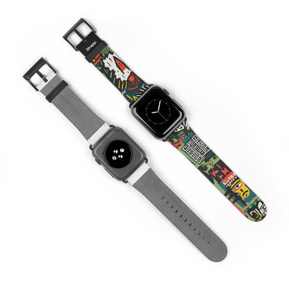 Résumé pour la culture Motif géométrique de style Basquiat - Bracelet/Bande Apple Watch en cuir