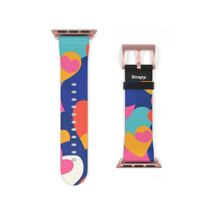 Abstract Risograph Colorful Hearts Pattern - Leather Apple Watch Strap/Band