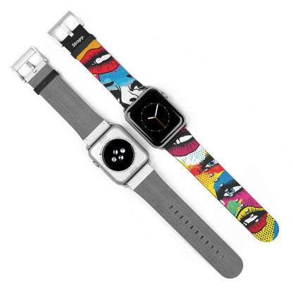 Comic-Art-Pop-Frauengesichter-Muster – Apple-Watch-Armband/Armband aus Leder