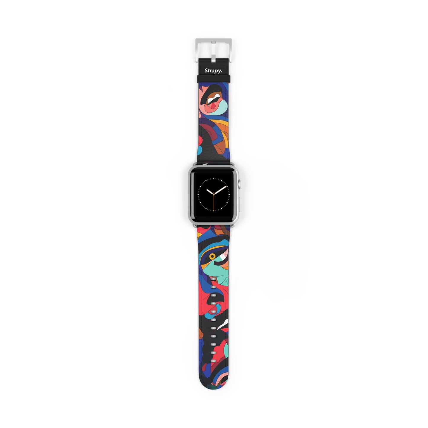 Surreales buntes Dali-Gesichtermuster – Lederarmband für die Apple Watch