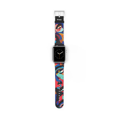 Motif de visages colorés surréalistes de Dali - Bracelet/Bande Apple Watch en cuir