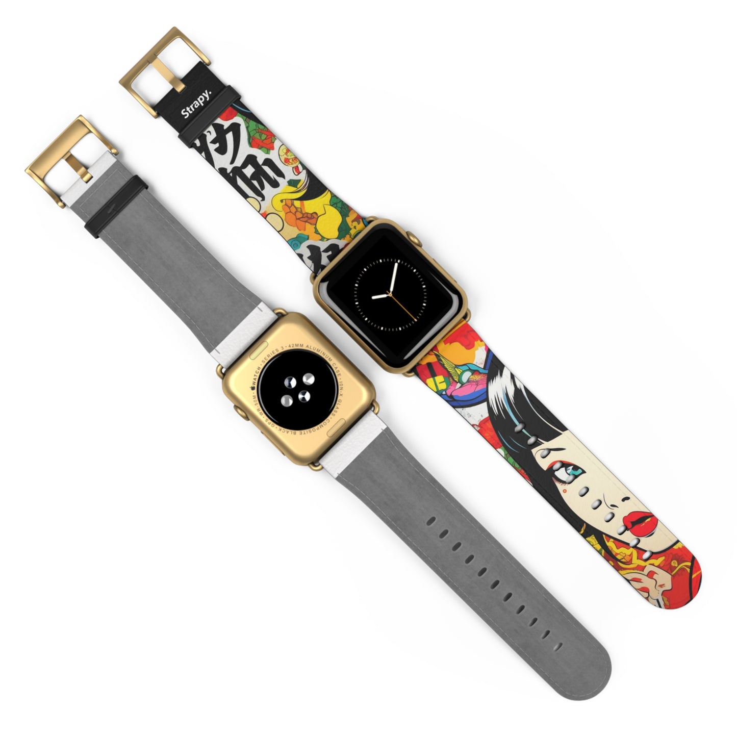 Art Pop Comic Geisha Japanese Stare – Apple Watch Armband/Band aus Leder