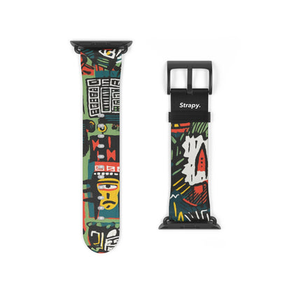 Abstract For The Culture Geometric Basquiat Style Pattern Leather Apple Watch Band