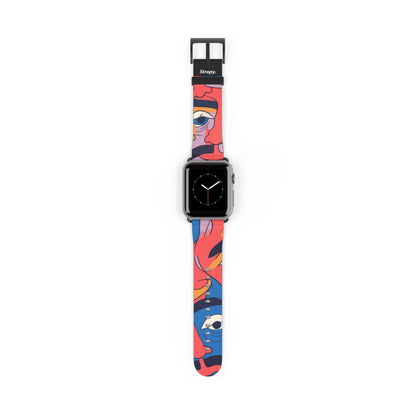 Surreal Colored Mustache Faces Pattern - Leather Apple Watch Strap/Band