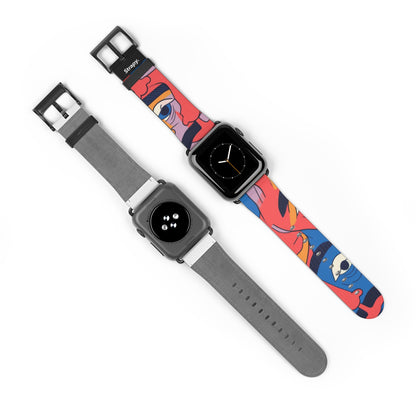 Motif de visages de moustache colorés surréalistes - Bracelet/Bande Apple Watch en cuir