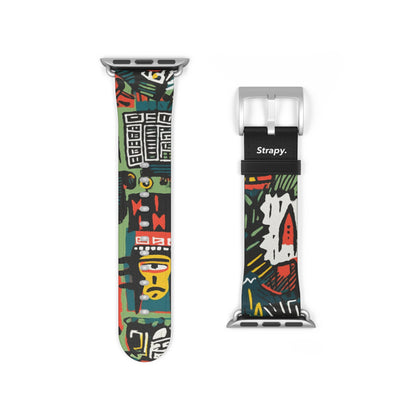 Abstract For The Culture Geometrisches Muster im Basquiat-Stil – Apple-Watch-Armband/Armband aus Leder