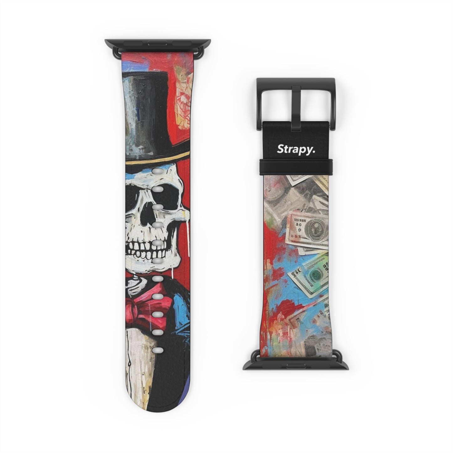 Art Pop Alec Monopoly Homage Tycoon Skull – Apple Watch Armband/Band aus Leder