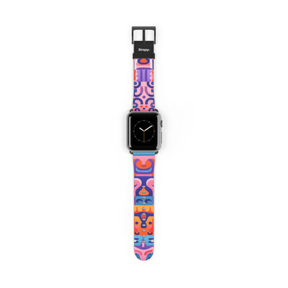 Abstract Art Pop Creatures Pattern - Leather Apple Watch Strap/Band