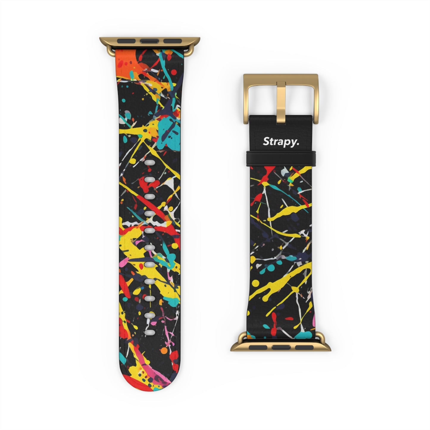 Jackson Pollock Homage Dark Splatter Pattern - Leather Apple Watch Strap/Band