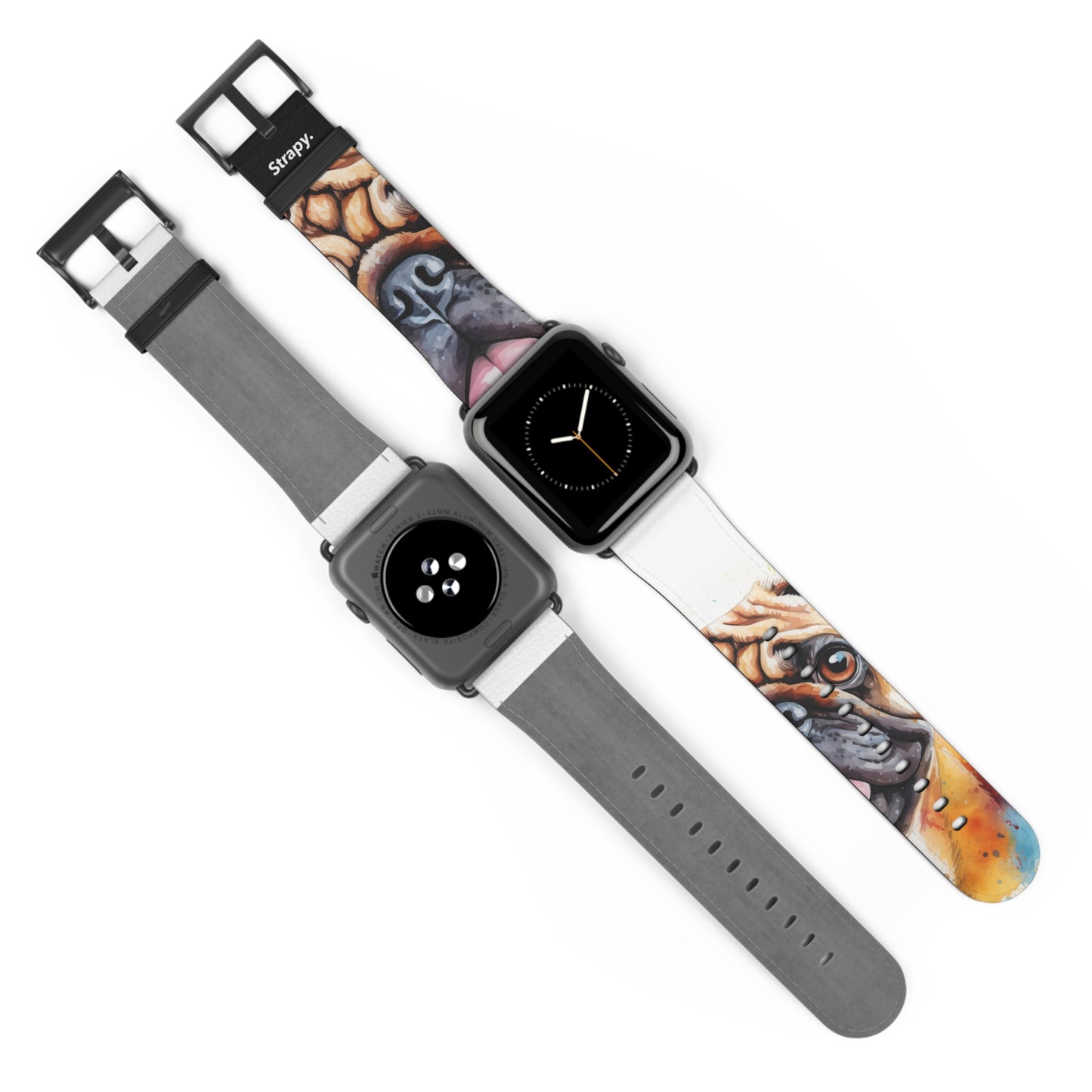 Aquarela Pug Love – Apple Watch Armband/Band aus Leder