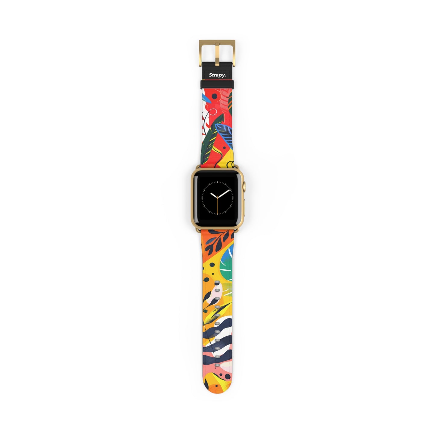 Summer Red Plants Contemporary Abstract Pattern Leather Apple Watch Band