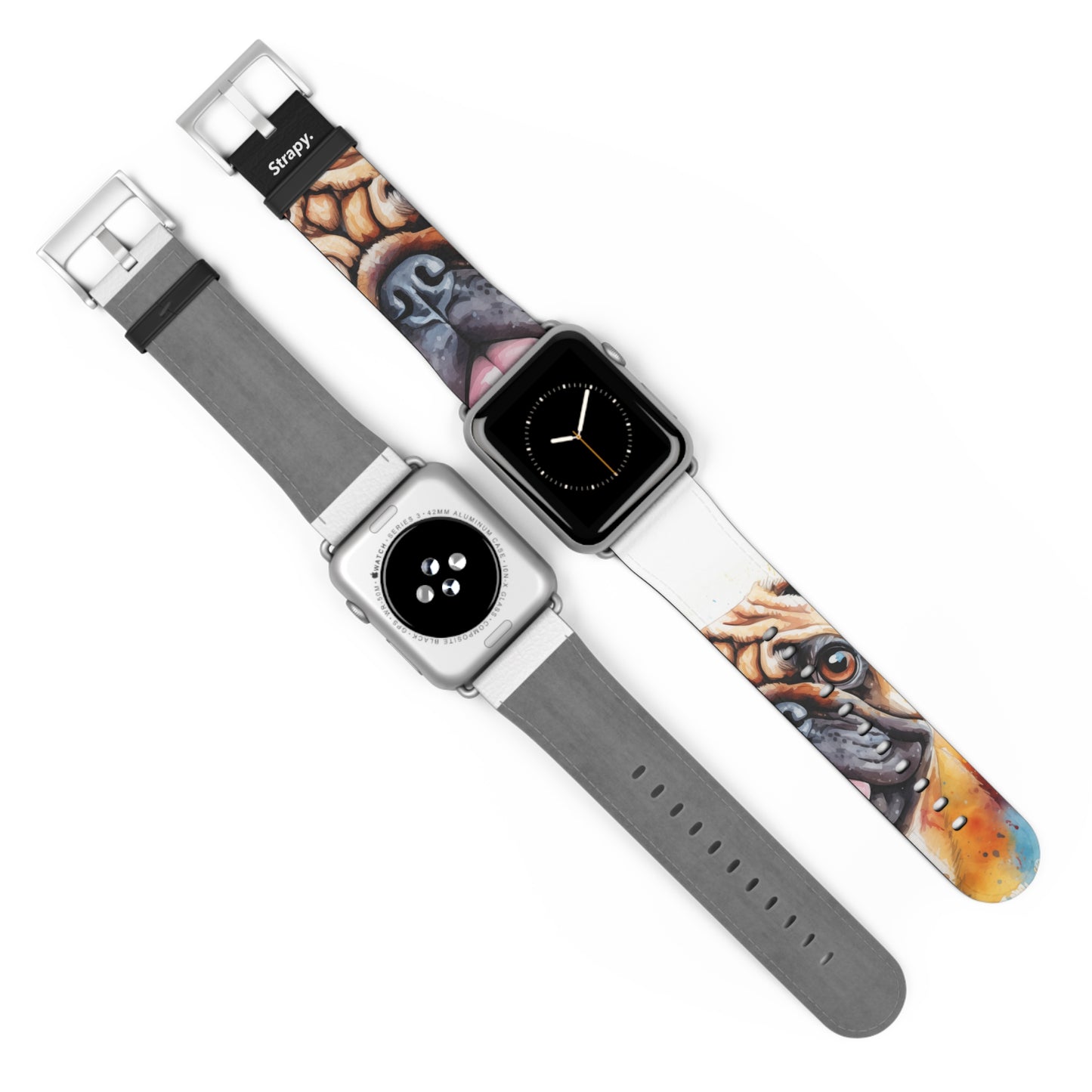 Aquarela Pug Love - Bracelet/Bande Apple Watch en cuir