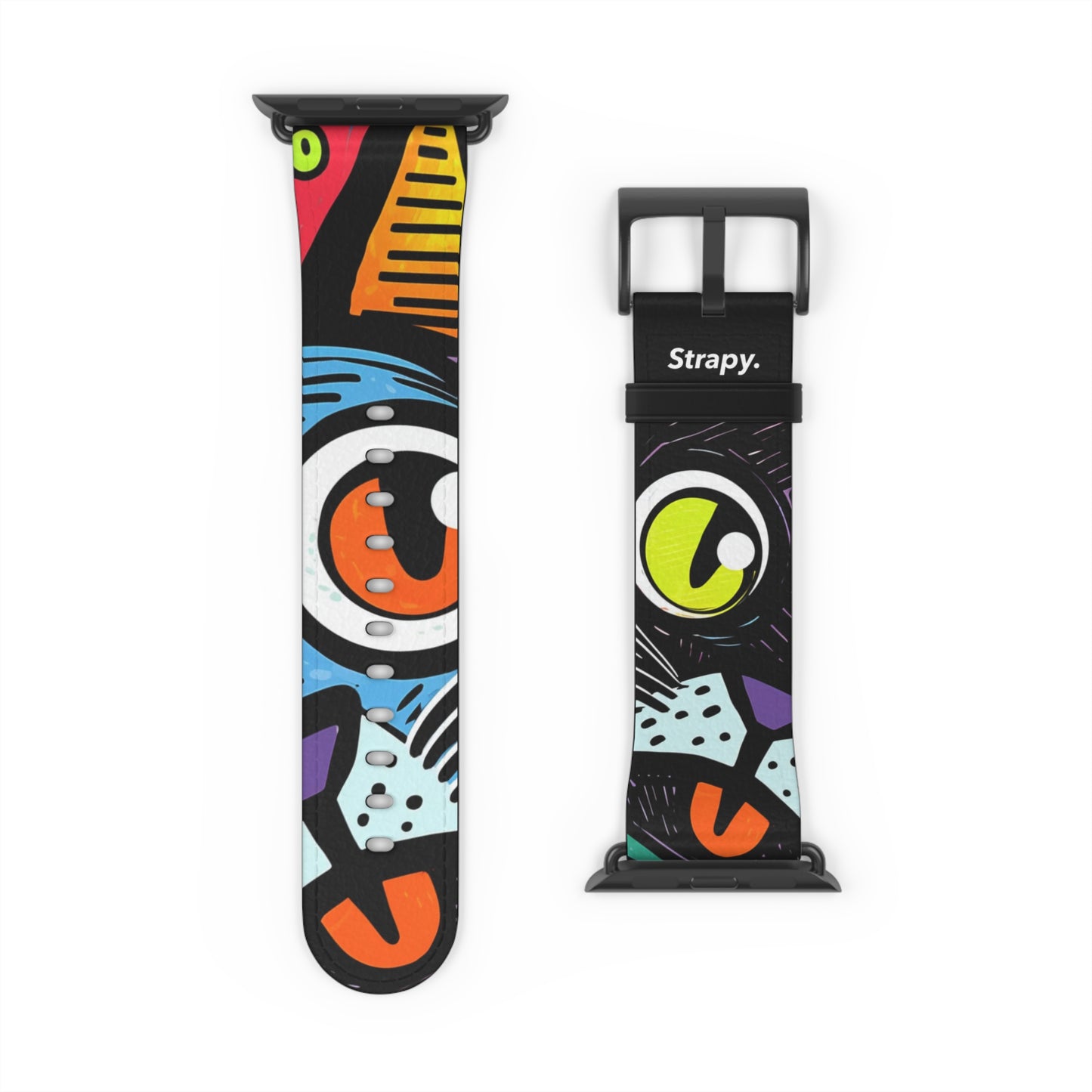 Abstract Art Pop Cats - Leather Apple Watch Strap/Band