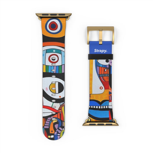 Abstract Eyes & Faces Picasso Style Pattern - Leather Apple Watch Strap/Band