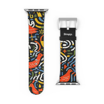 Abstract Art Pop Mikado Pheasant Bird Pattern - Leather Apple Watch Strap/Band