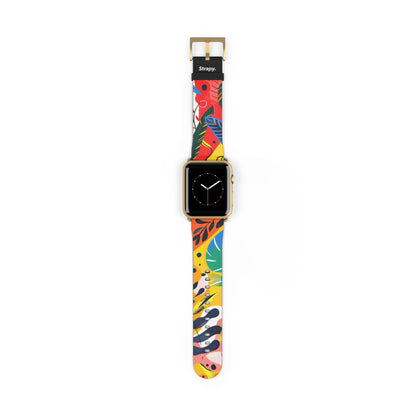 Summer Red Plants Contemporary Abstract Pattern Leather Apple Watch Band