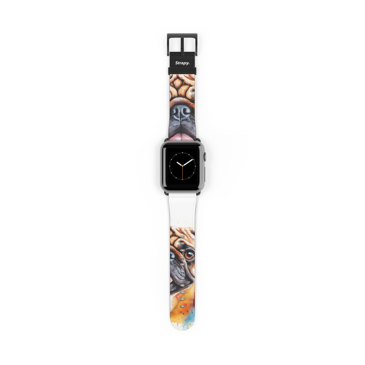 Aquarela Pug Dog Love - Leather Apple Watch Band