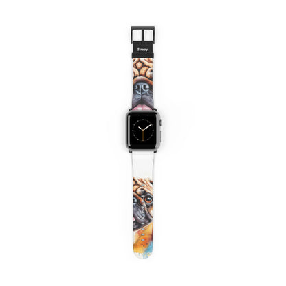 Aquarela Pug Love - Bracelet/Bande Apple Watch en cuir