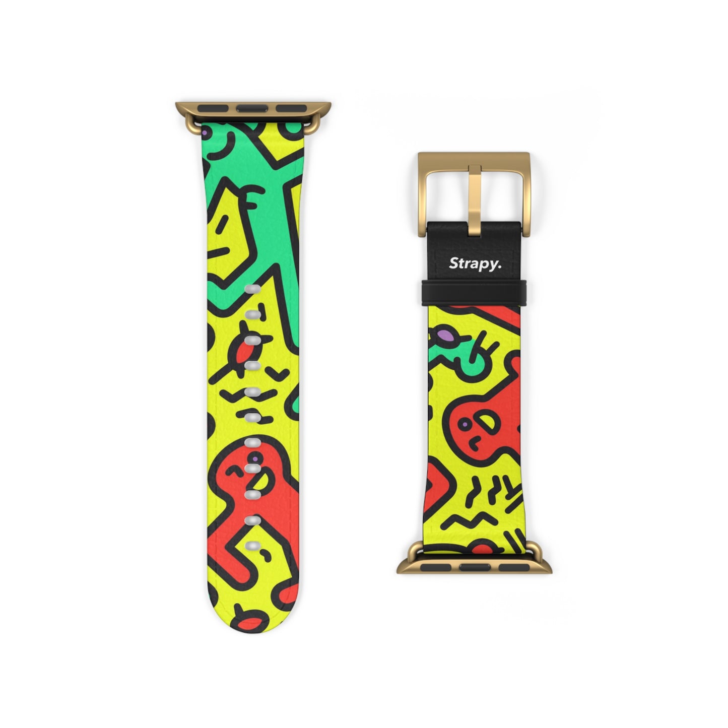 Abstraktes tanzendes, kräftiges geometrisches Linienmuster im Keith-Haring-Stil – Apple-Watch-Armband/Armband aus Leder