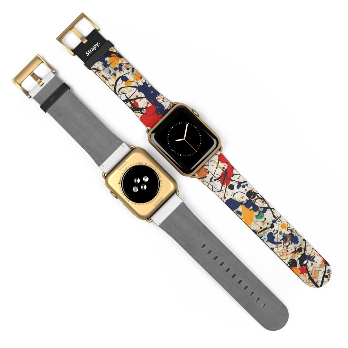 Spontanes abstraktes Jackson Pollock Homage Splatter Pattern – Lederarmband für die Apple Watch