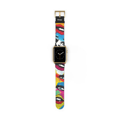 Comic Art Pop Women Faces Pattern - Leather Apple Watch Strap/Band