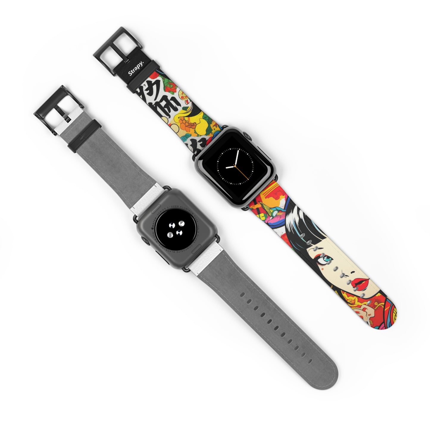 Art Pop Comic Geisha Japanese Stare – Apple Watch Armband/Band aus Leder