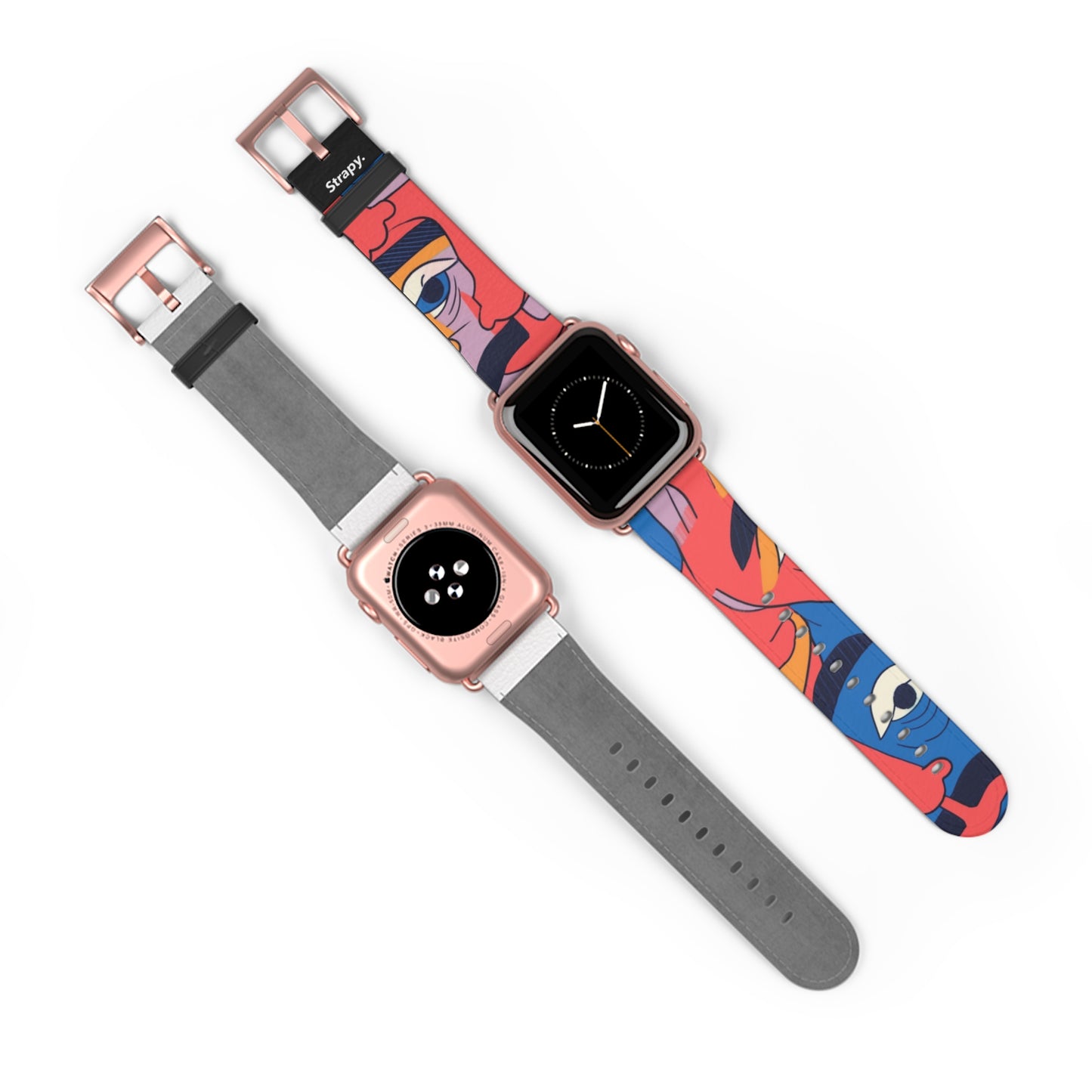 Surreal Colored Mustache Faces Pattern - Leather Apple Watch Strap/Band