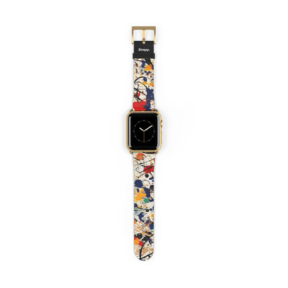 Spontaneous Abstract Jackson Pollock Homage Splatter Pattern Leather Apple Watch Band