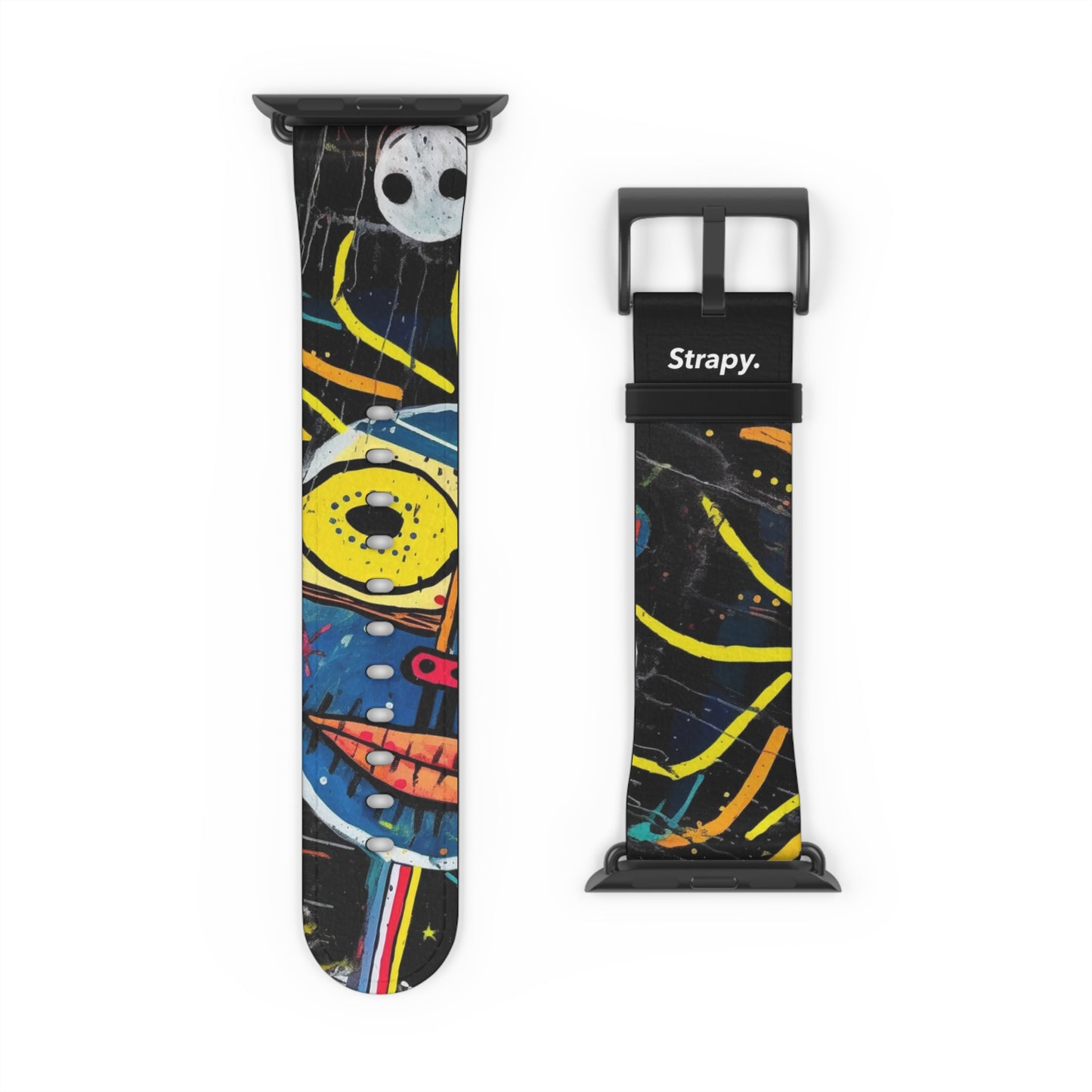 Style Basquiat humain abstrait - Bracelet/Bande Apple Watch en cuir