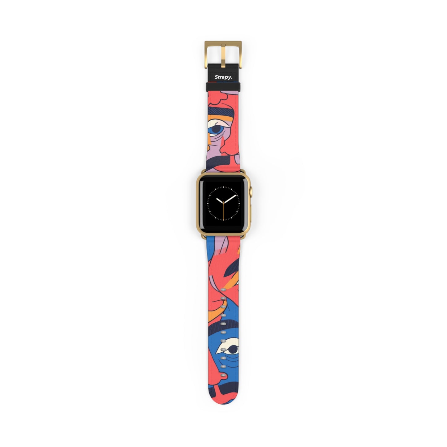 Motif de visages de moustache colorés surréalistes - Bracelet/Bande Apple Watch en cuir