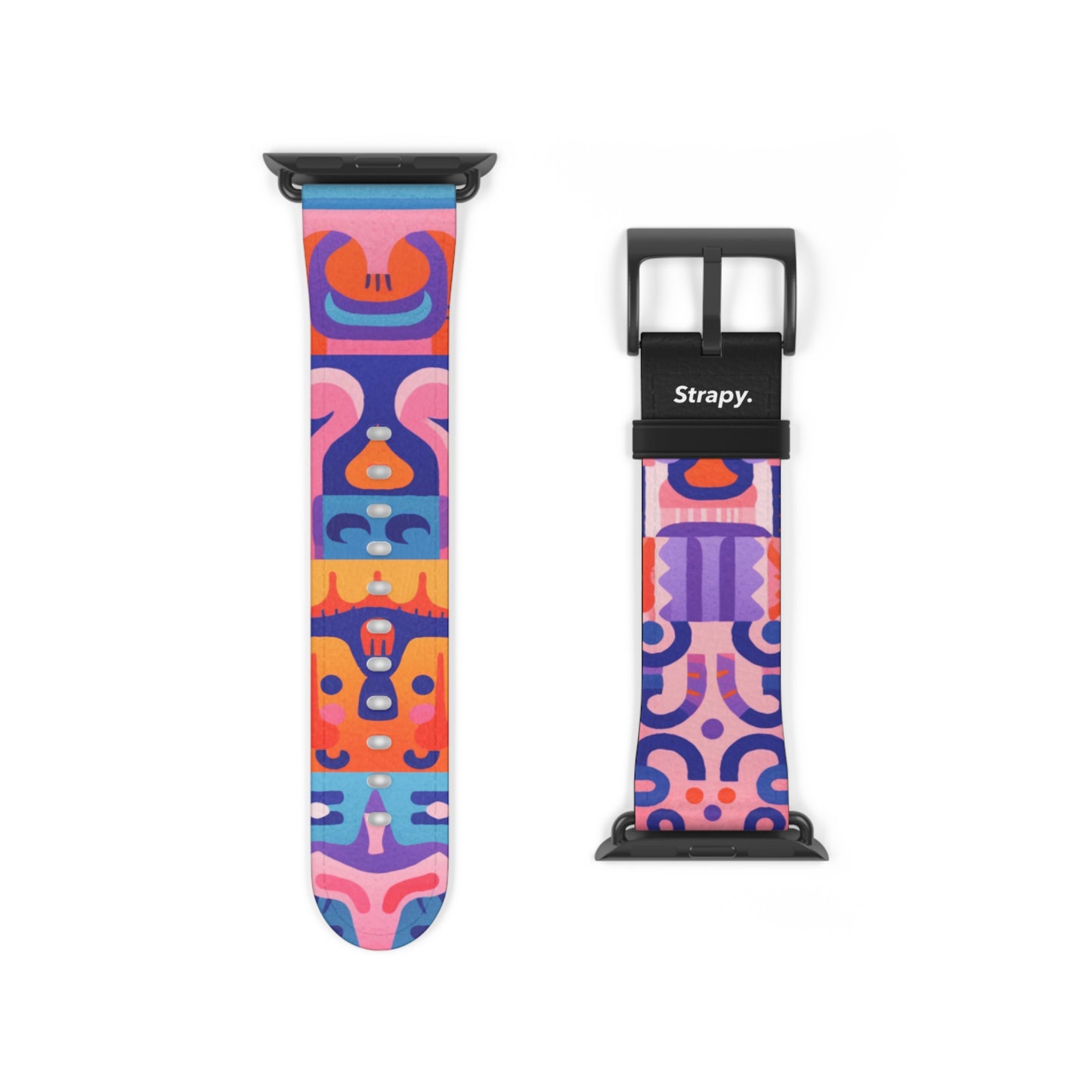 Abstract Art Pop Creatures Pattern - Leather Apple Watch Strap/Band