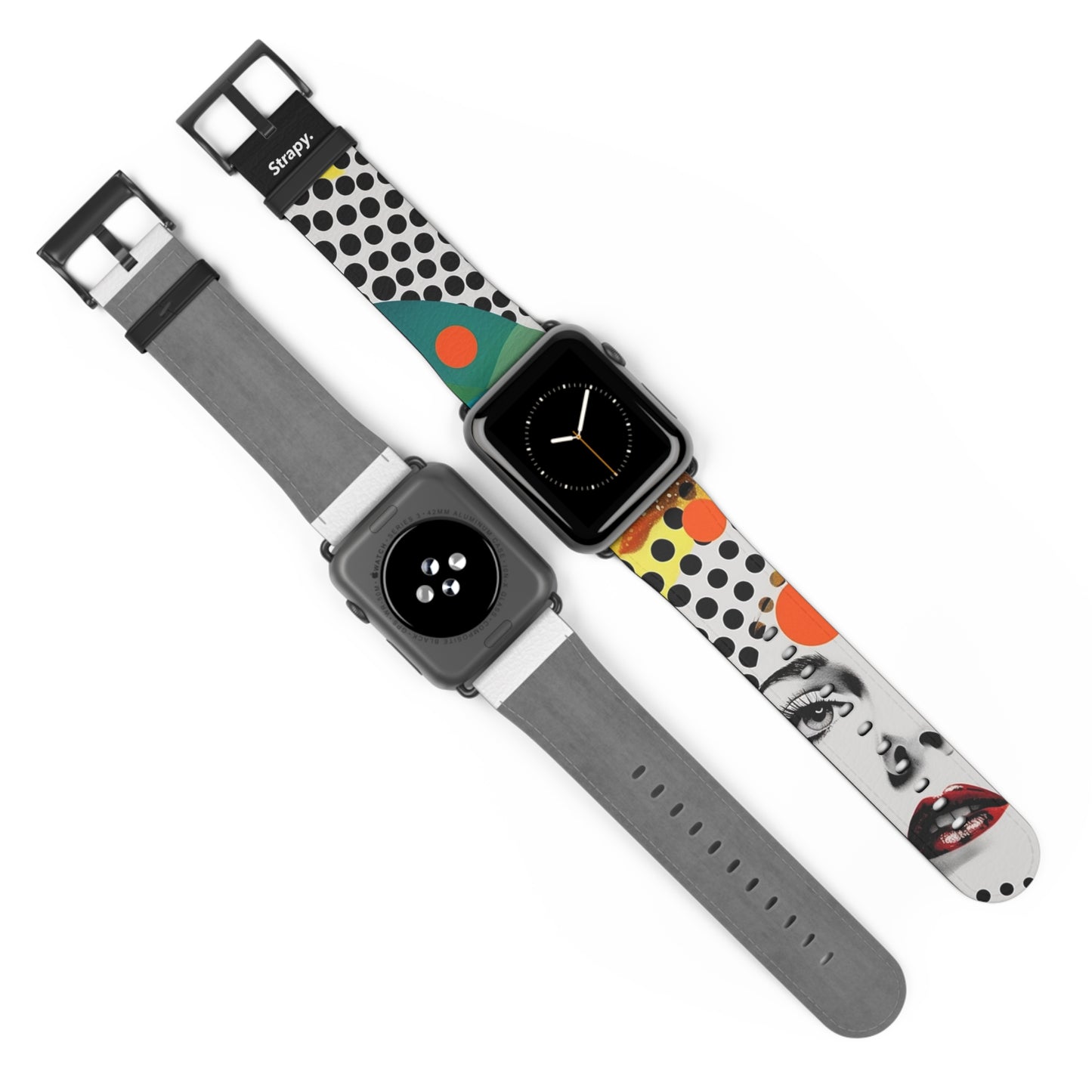 Abstract Comic Art Pop Women Polka Faces Pattern - Leather Apple Watch Strap/Band