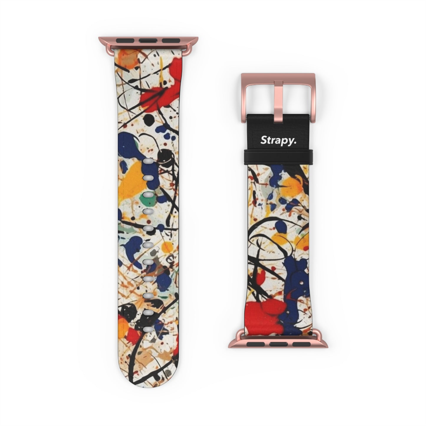 Spontanes abstraktes Jackson Pollock Homage Splatter Pattern – Lederarmband für die Apple Watch