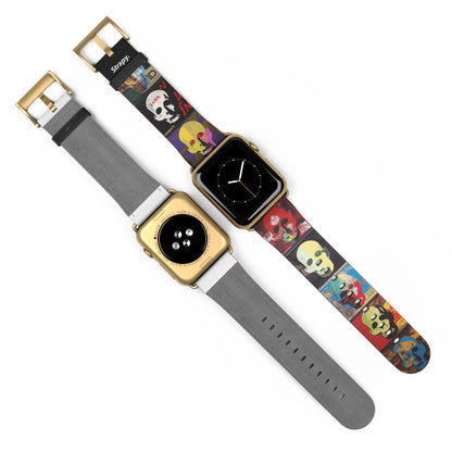 Art Pop Alec Monopoly Homage Head Skulls - Leather Apple Watch Strap/Band