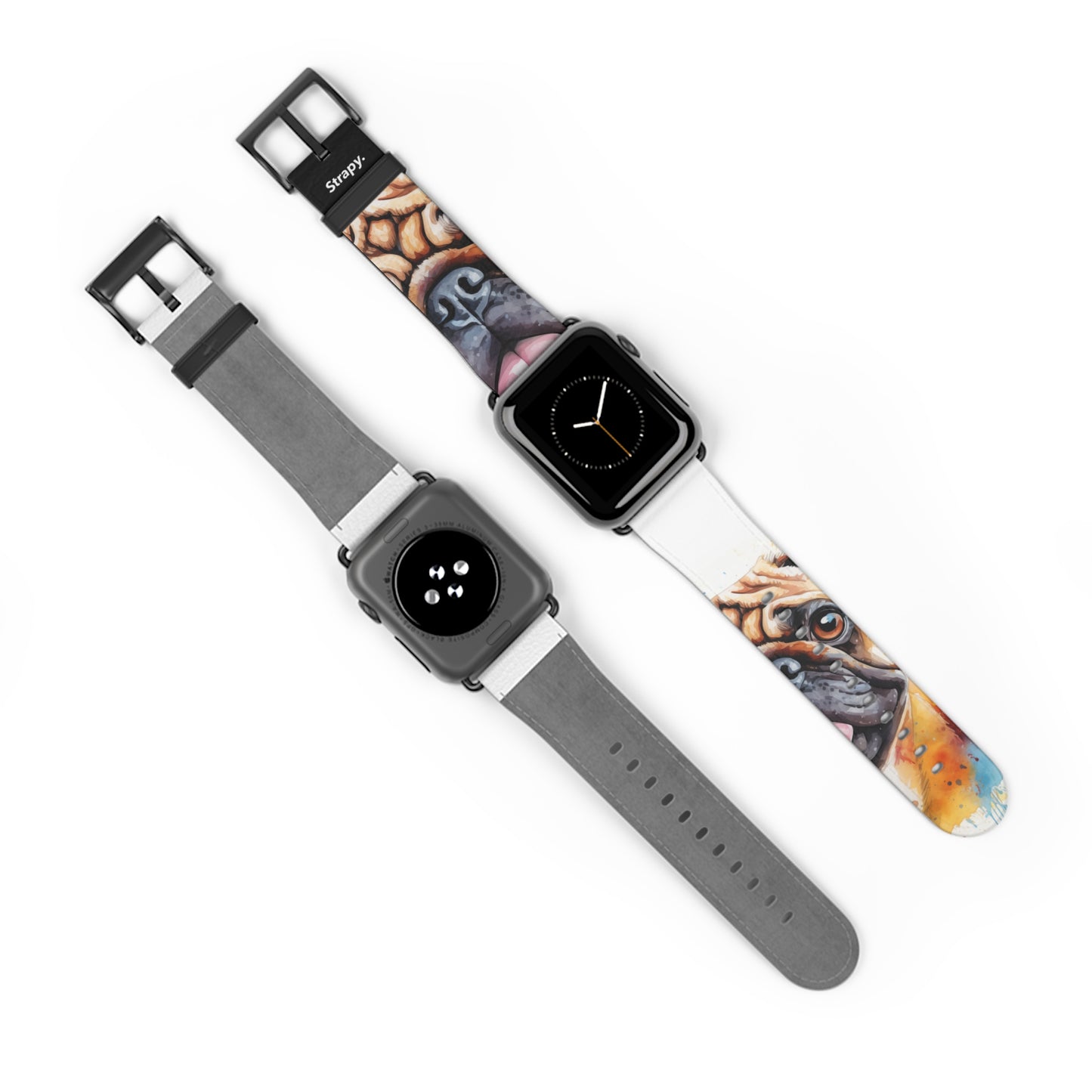 Aquarela Pug Dog Love - Leather Apple Watch Band