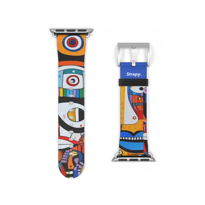 Abstrakte Augen und Gesichter im Picasso-Stil-Muster – Apple-Watch-Armband/Armband aus Leder