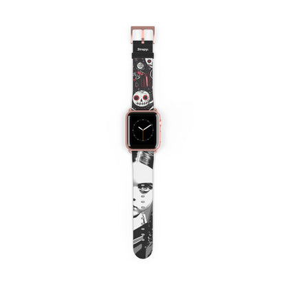 Art Pop Comic Wednesday Addams Stare Leather Apple Watch Band