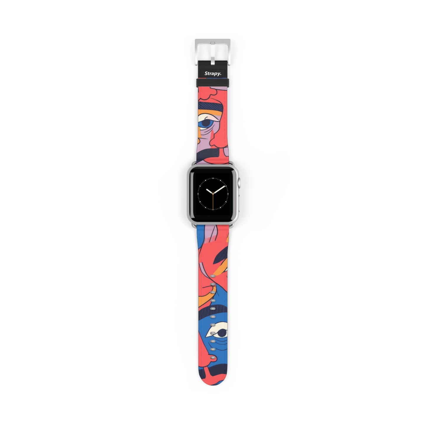 Surreal Colored Mustache Faces Pattern - Leather Apple Watch Strap/Band