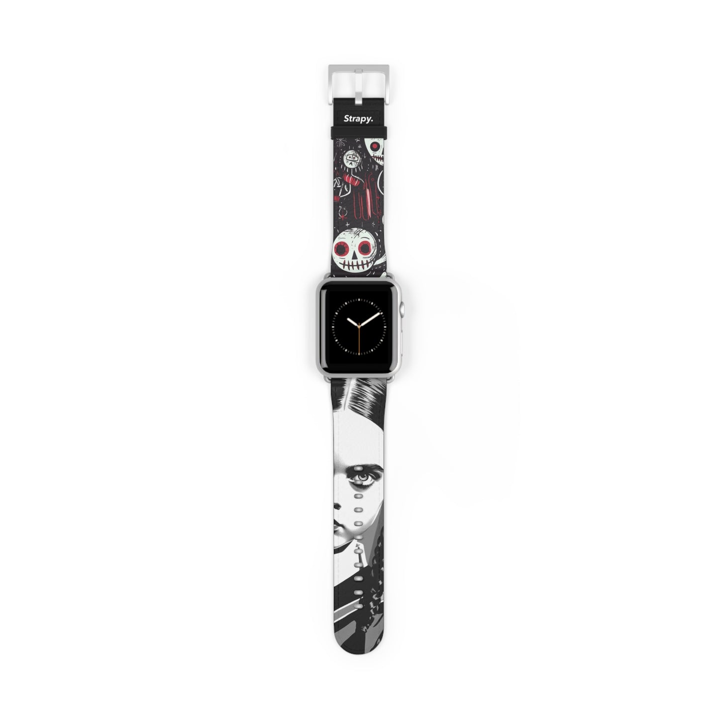 Art Pop Comic Wednesday Addams Stare Leather Apple Watch Band