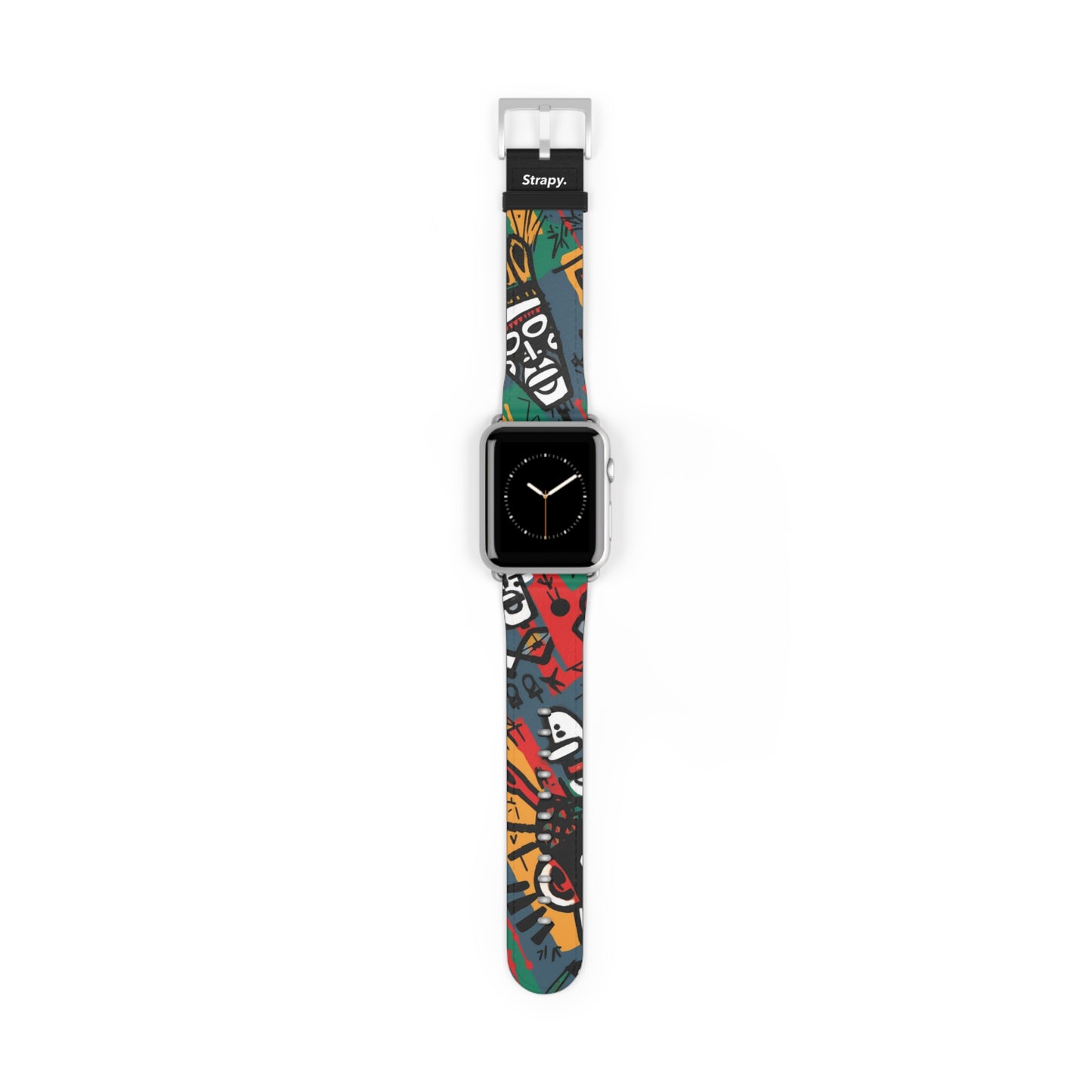 Abstraktes Muster im Basquiat-Stil des afrikanischen Stammes – Apple-Watch-Armband/Armband aus Leder