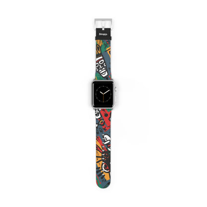 Modèle abstrait de style Basquiat de la tribu africaine - Bracelet/Bande Apple Watch en cuir