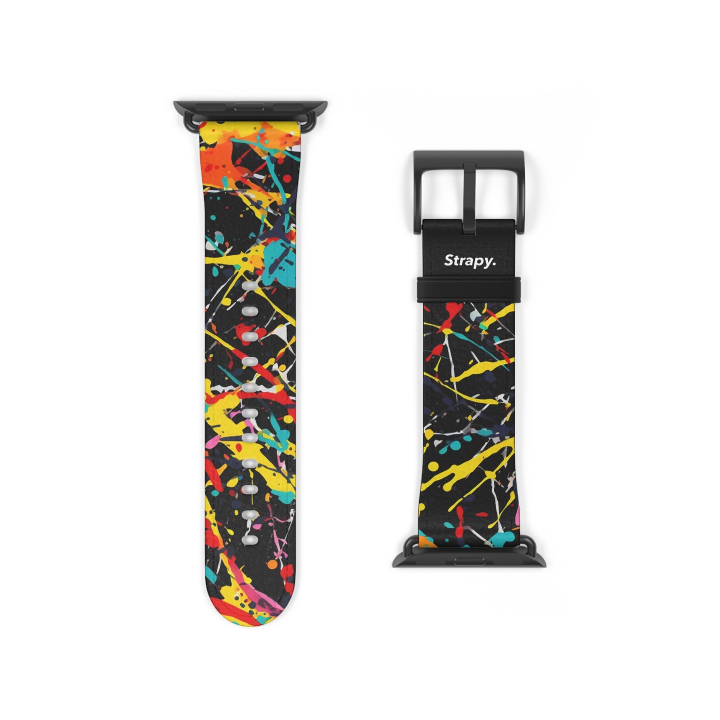 Jackson Pollock Homage Dark Splatter Pattern - Leather Apple Watch Strap/Band